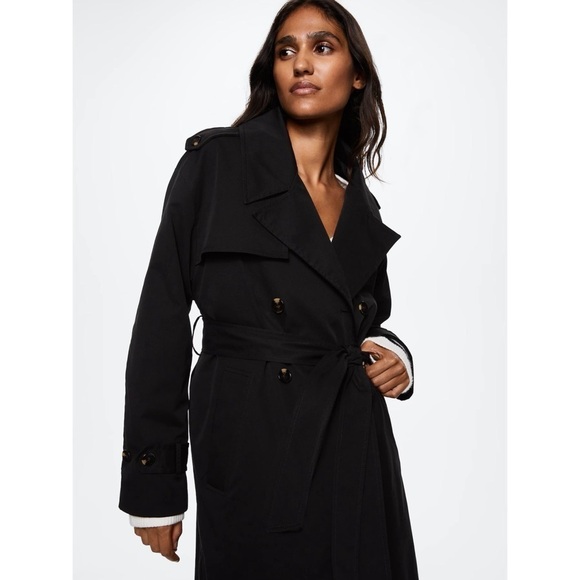 MANGO • Black Angela Trench Coat Winter Rain Jacket Work Classic - Picture 6 of 13